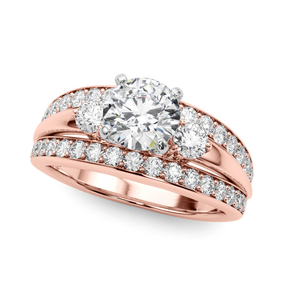 Classic Three-Stone Pavé Diamond Engagement Ring and Wedding Band Set (3/4 ct. tw.)