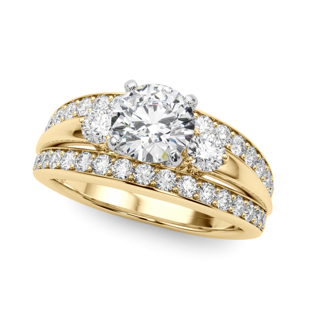 Classic Three-Stone Pavé Diamond Engagement Ring and Wedding Band Set (3/4 ct. tw.)