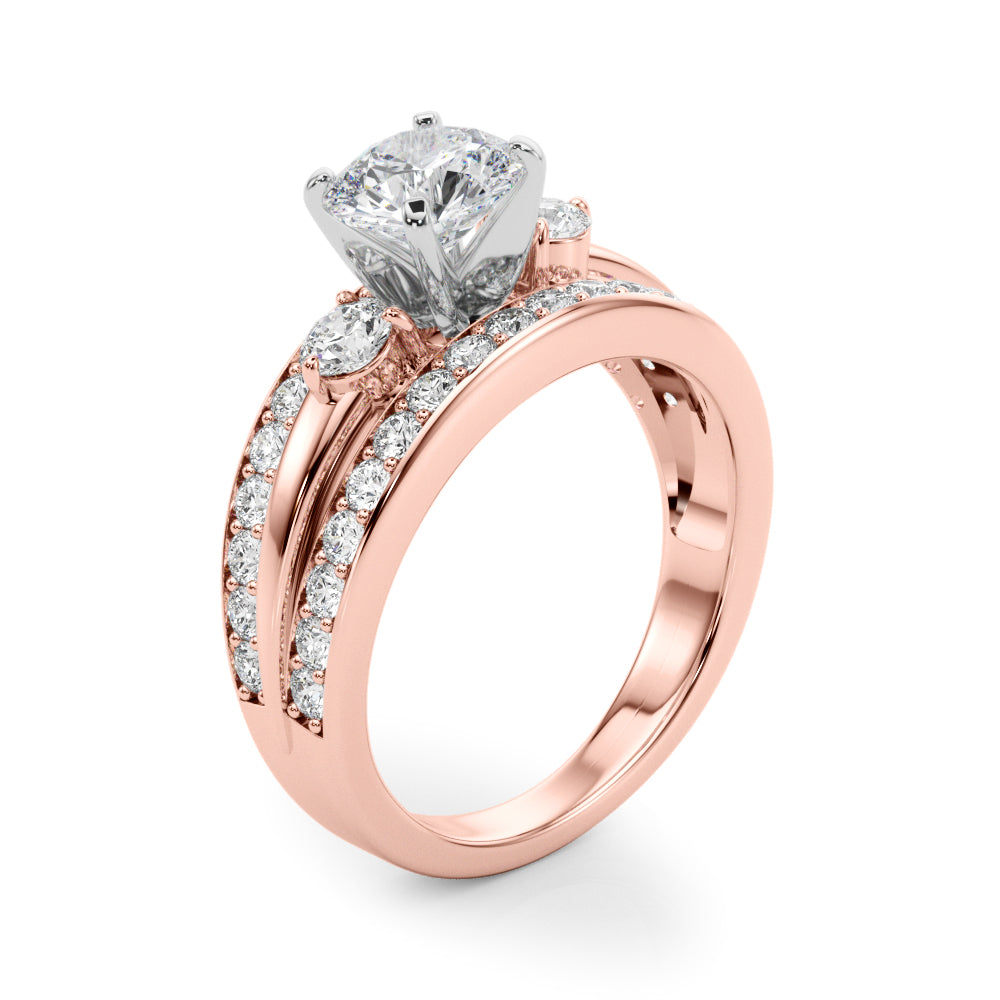 Classic Three-Stone Pavé Diamond Engagement Ring and Wedding Band Set (3/4 ct. tw.)