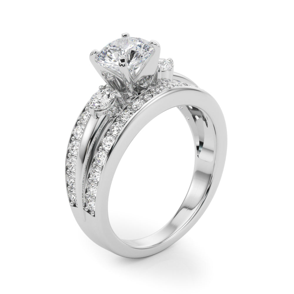 Classic Three-Stone Pavé Diamond Engagement Ring and Wedding Band Set (3/4 ct. tw.)
