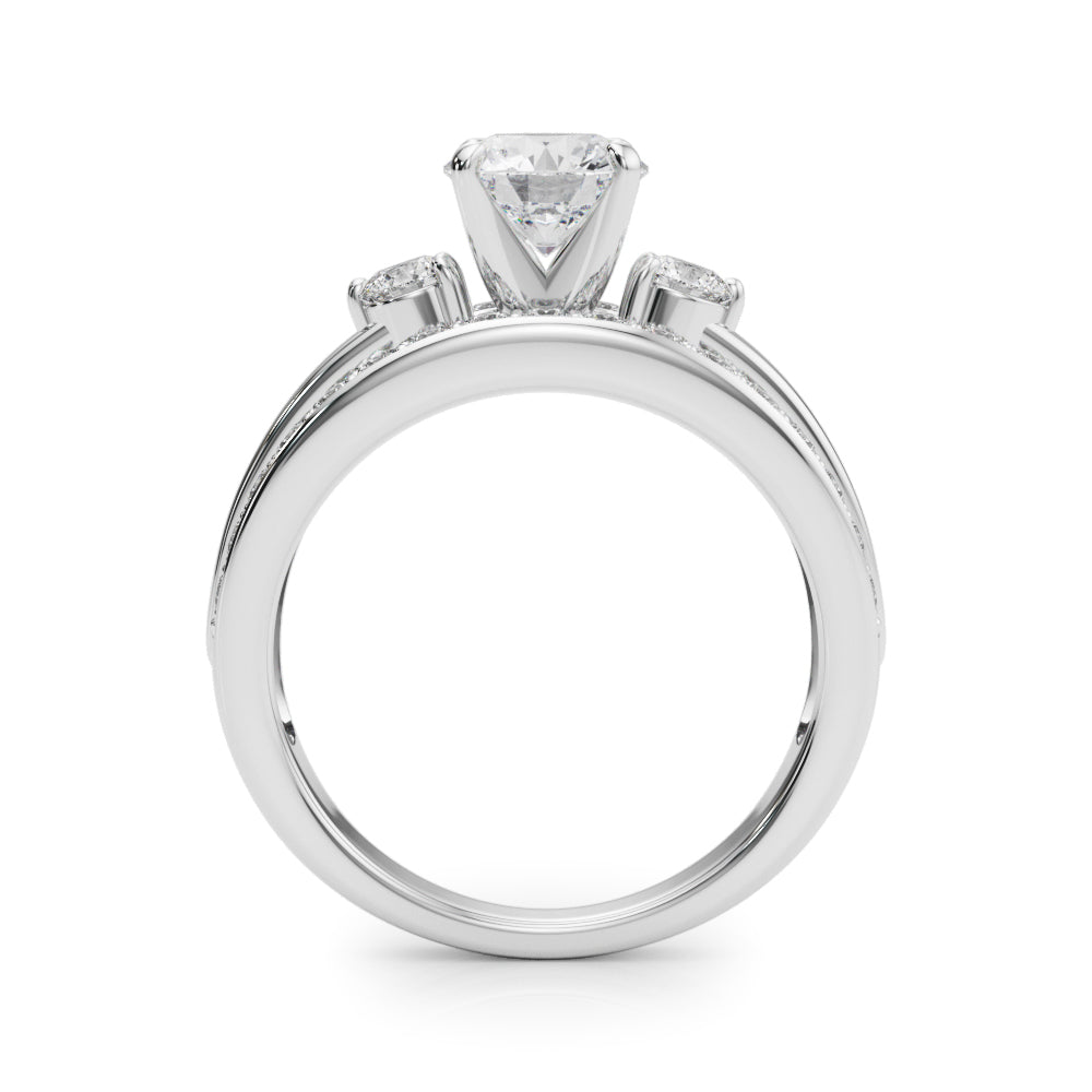 Classic Three-Stone Pavé Diamond Engagement Ring and Wedding Band Set (3/4 ct. tw.)
