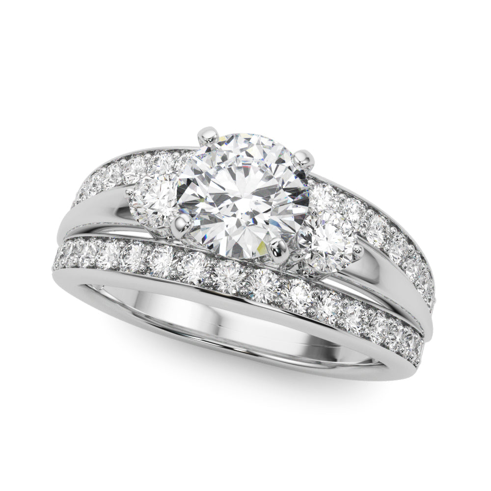 Classic Three-Stone Pavé Diamond Engagement Ring and Wedding Band Set (3/4 ct. tw.)