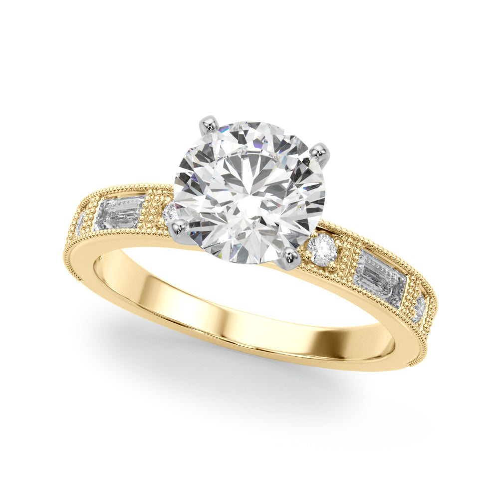 Vintage Milgrain Baguette and Round Diamond Engagement Ring (1/2 ct. tw.)