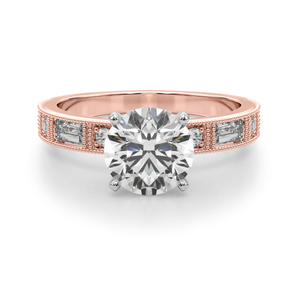 Vintage Milgrain Baguette and Round Diamond Engagement Ring (1/2 ct. tw.)