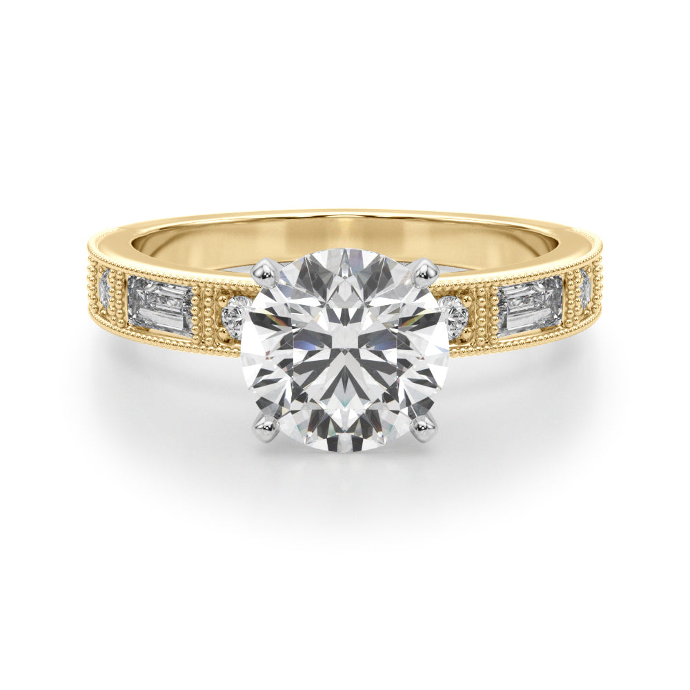 Vintage Milgrain Baguette and Round Diamond Engagement Ring (1/2 ct. tw.)