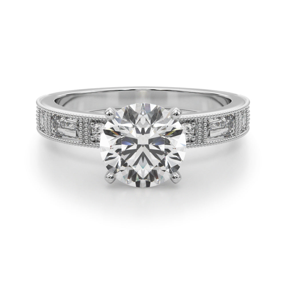 Vintage Milgrain Baguette and Round Diamond Engagement Ring (1/2 ct. tw.)