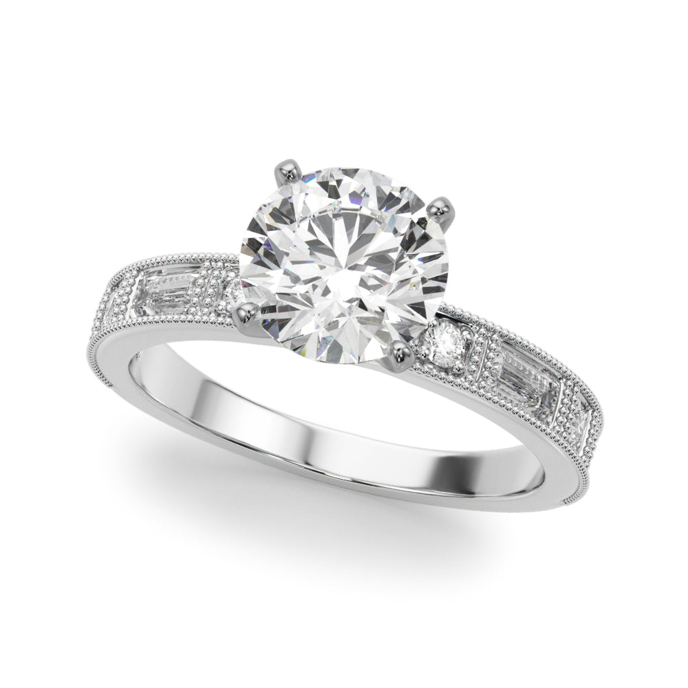 Vintage Milgrain Baguette and Round Diamond Engagement Ring (1/2 ct. tw.)