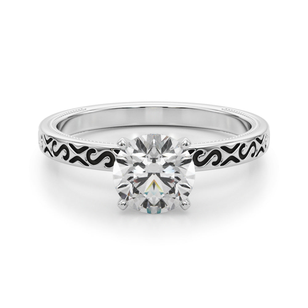Romantic Scrollwork Solitaire Diamond Engagement Ring