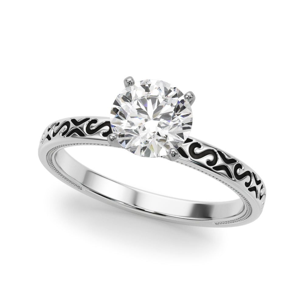 Romantic Scrollwork Solitaire Diamond Engagement Ring