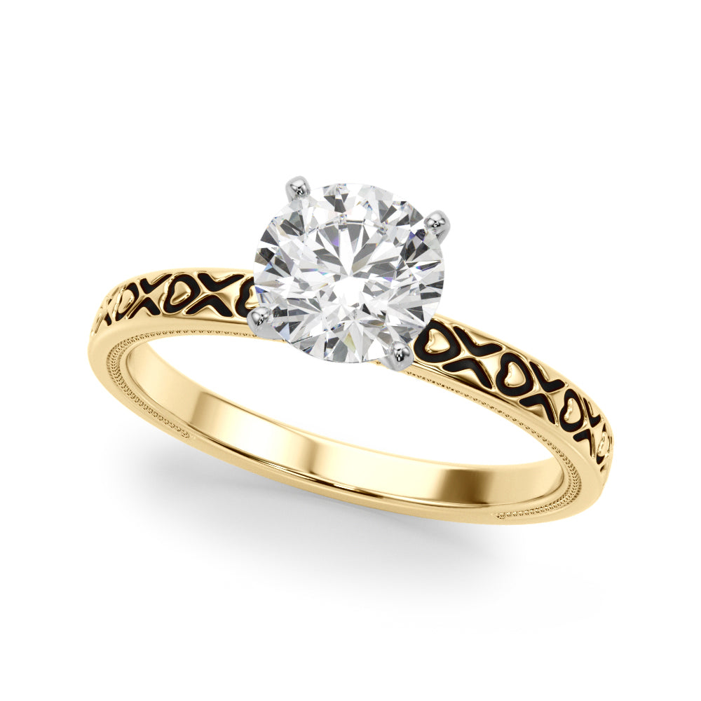 Vintage Engraved Solitaire Diamond Engagement Ring