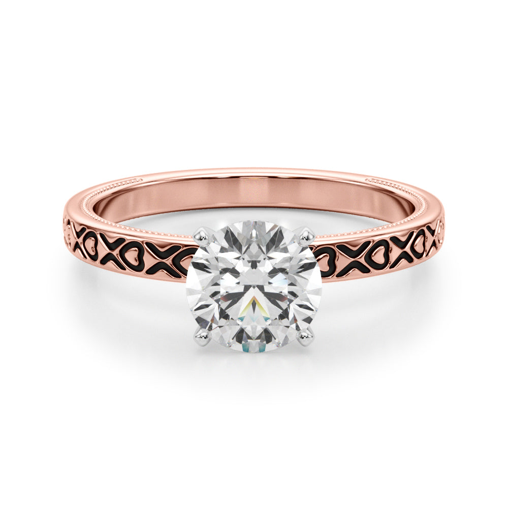 Vintage Engraved Solitaire Diamond Engagement Ring