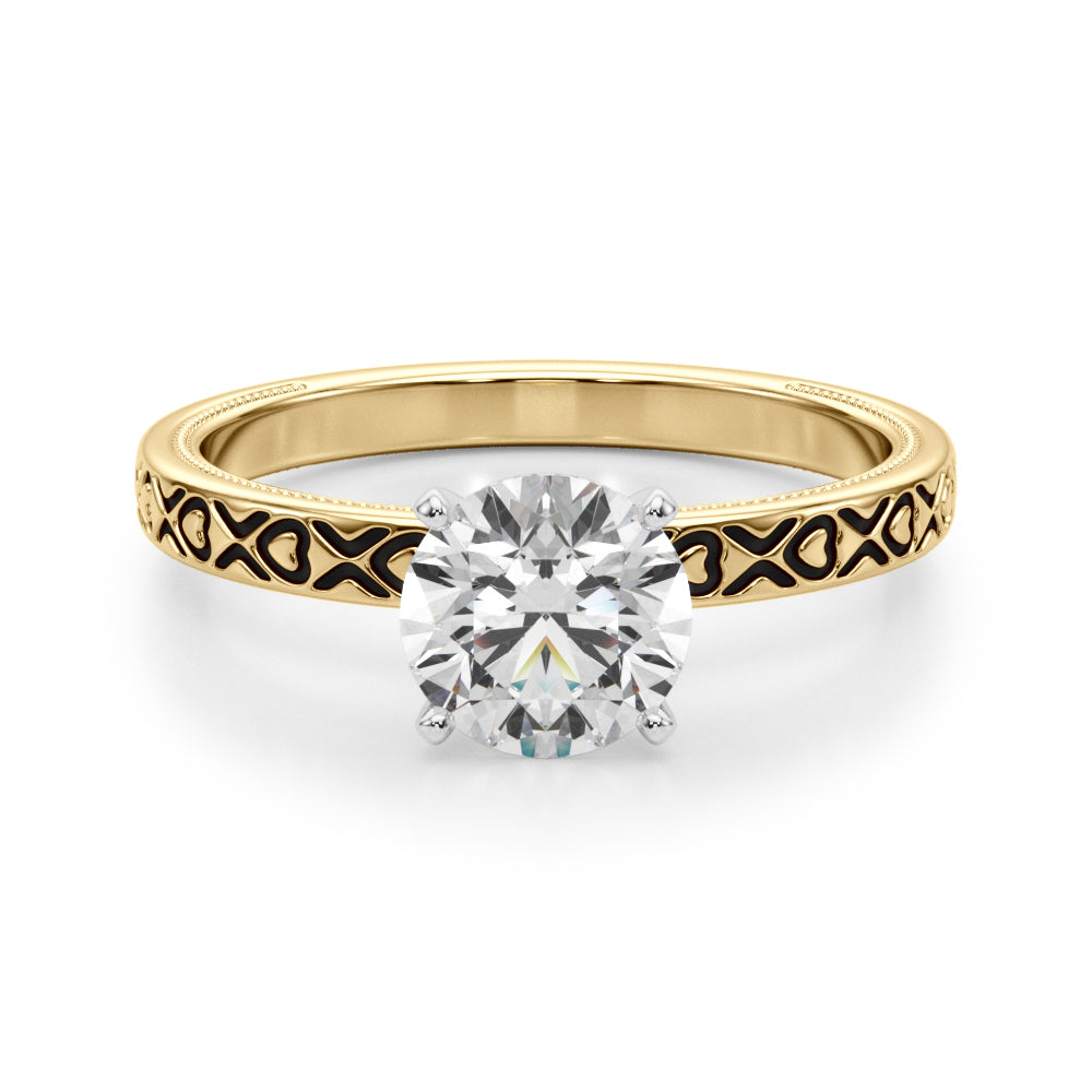 Vintage Engraved Solitaire Diamond Engagement Ring