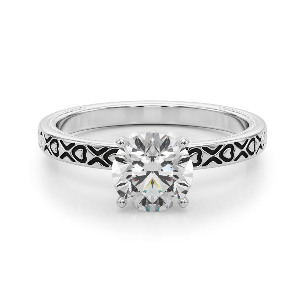 Vintage Engraved Solitaire Diamond Engagement Ring