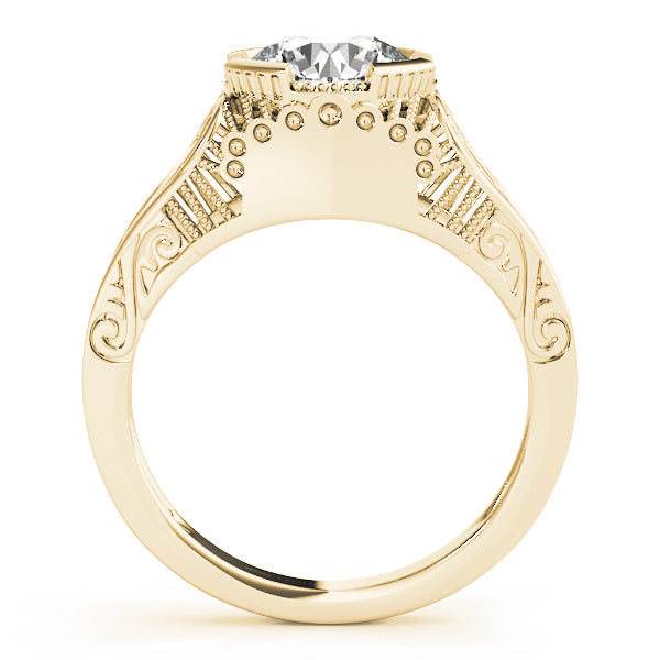 Vintage Milgrain and Scrollwork Halo Diamond Engagement Ring