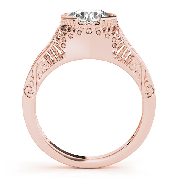 Vintage Milgrain and Scrollwork Halo Diamond Engagement Ring