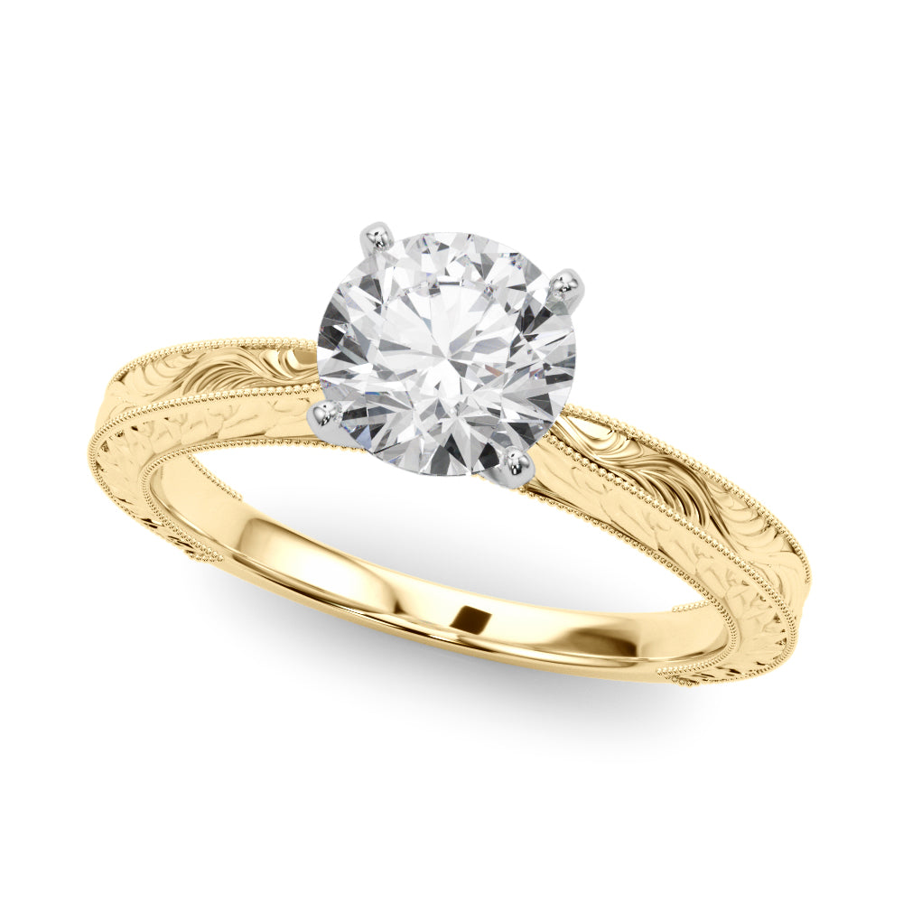 Vintage Engraved Solitaire Diamond Engagement Ring