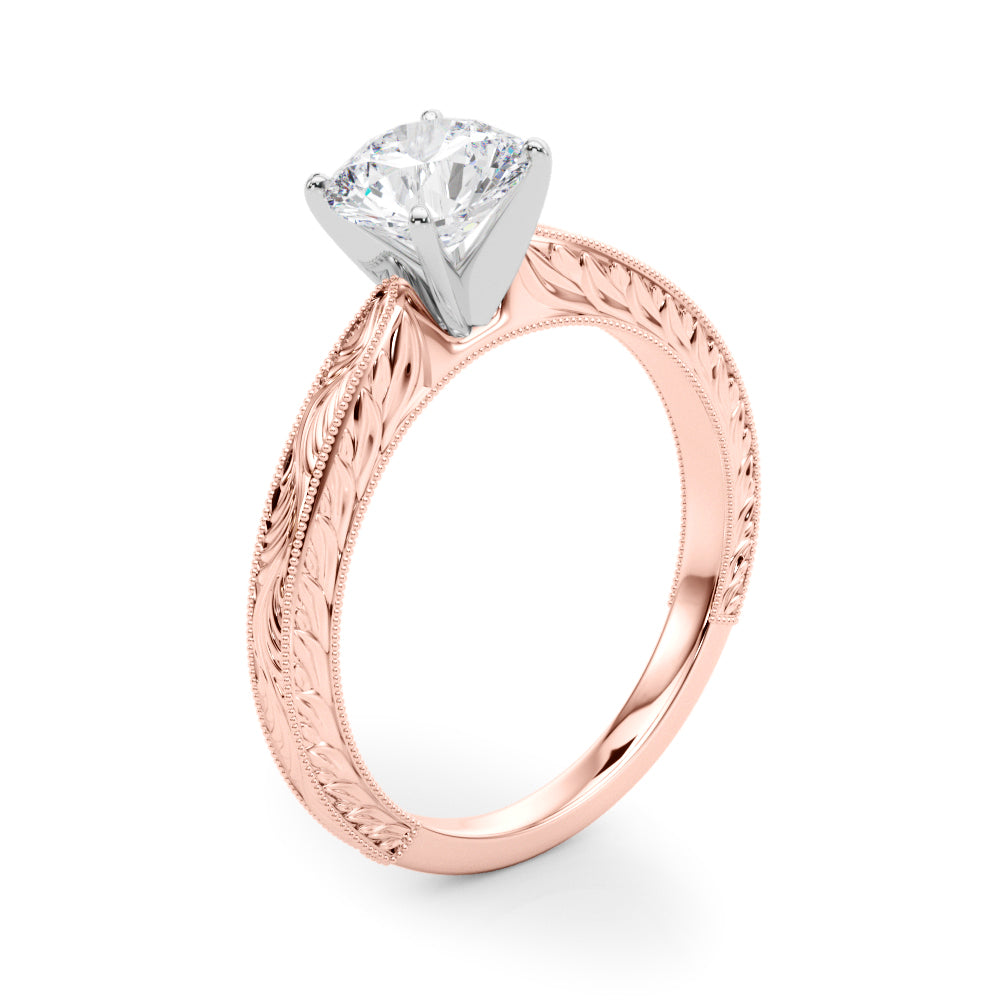 Vintage Engraved Solitaire Diamond Engagement Ring