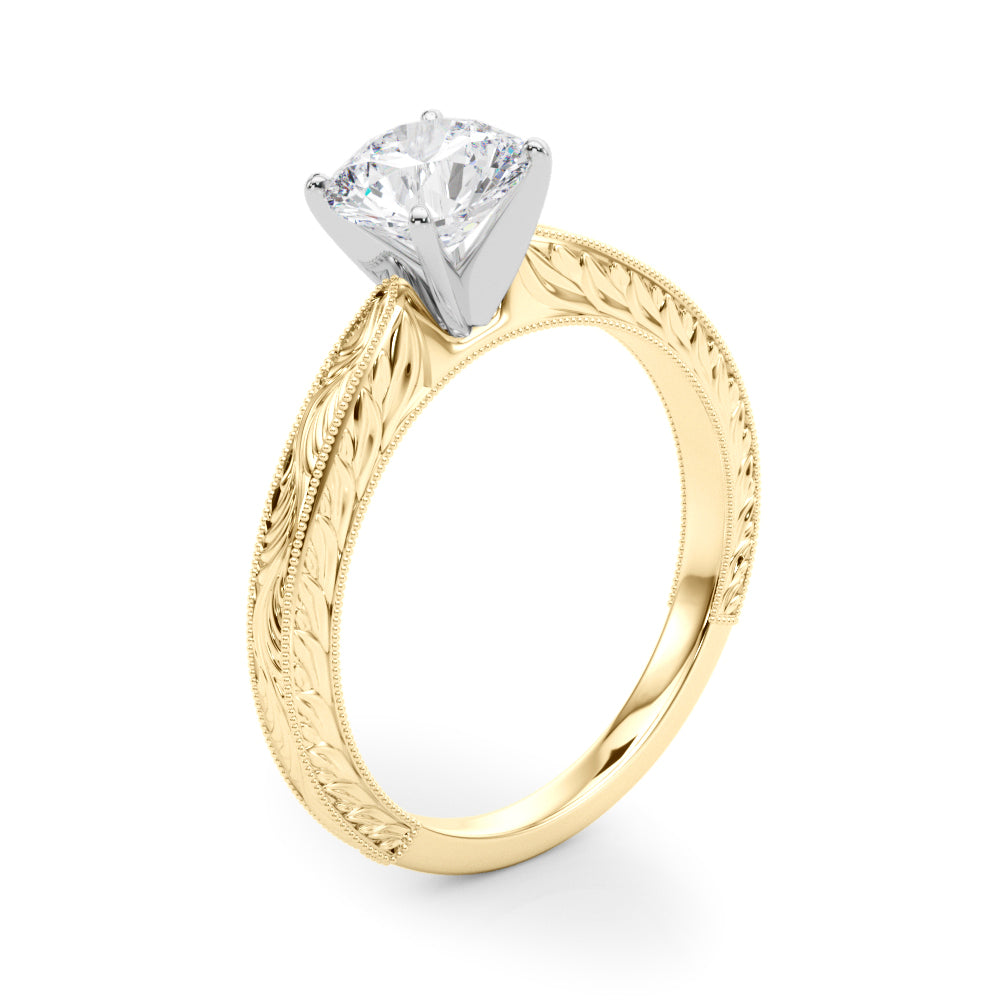 Vintage Engraved Solitaire Diamond Engagement Ring