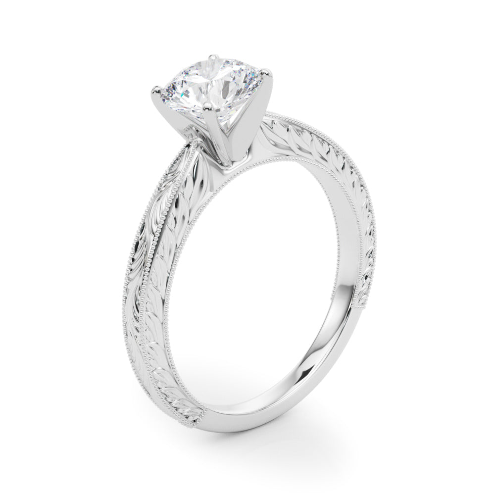 Vintage Engraved Solitaire Diamond Engagement Ring