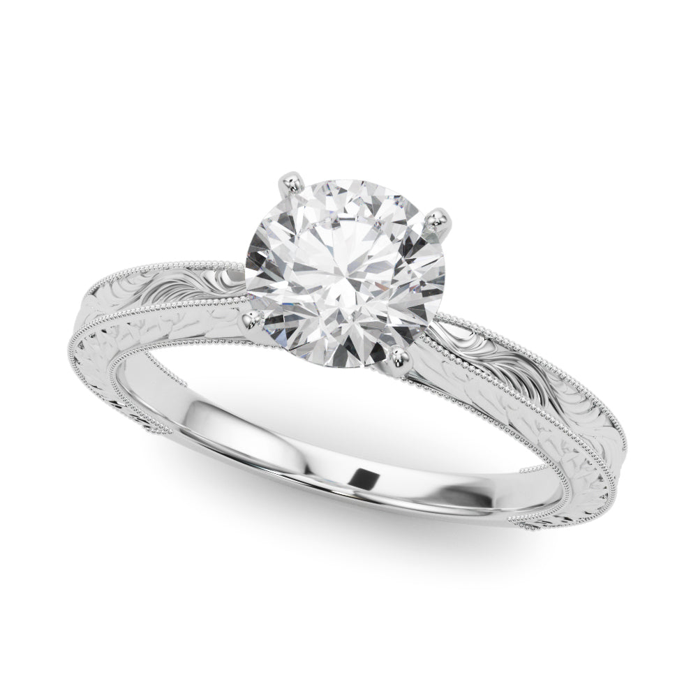 Vintage Engraved Solitaire Diamond Engagement Ring