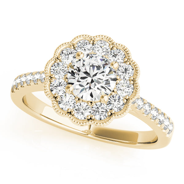 Scalloped Milgrain Halo Diamond Engagement Ring (1/2 ct. tw.)