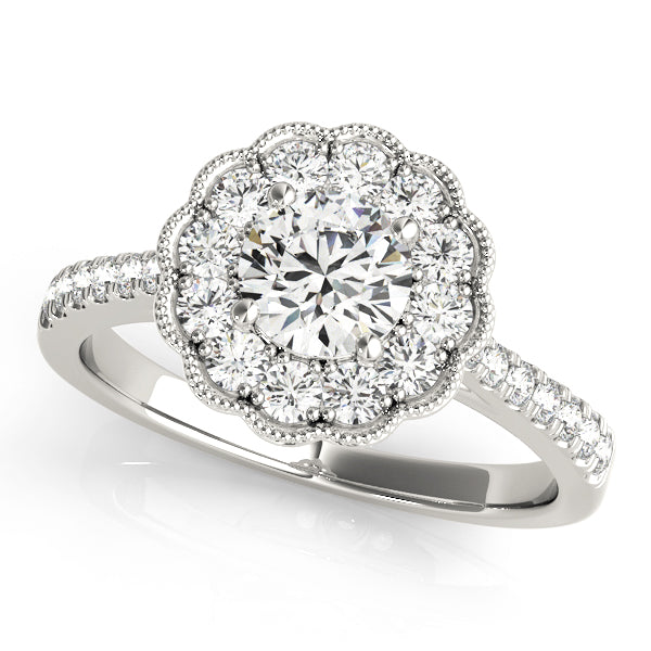 Scalloped Milgrain Halo Diamond Engagement Ring (1/2 ct. tw.)