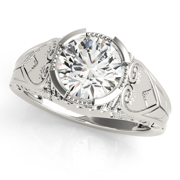 Vintage Milgrain and Scrollwork Halo Diamond Engagement Ring