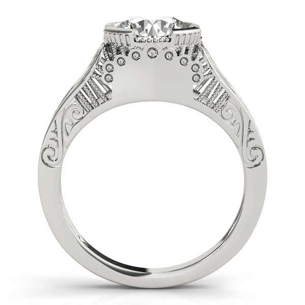 Vintage Milgrain and Scrollwork Halo Diamond Engagement Ring